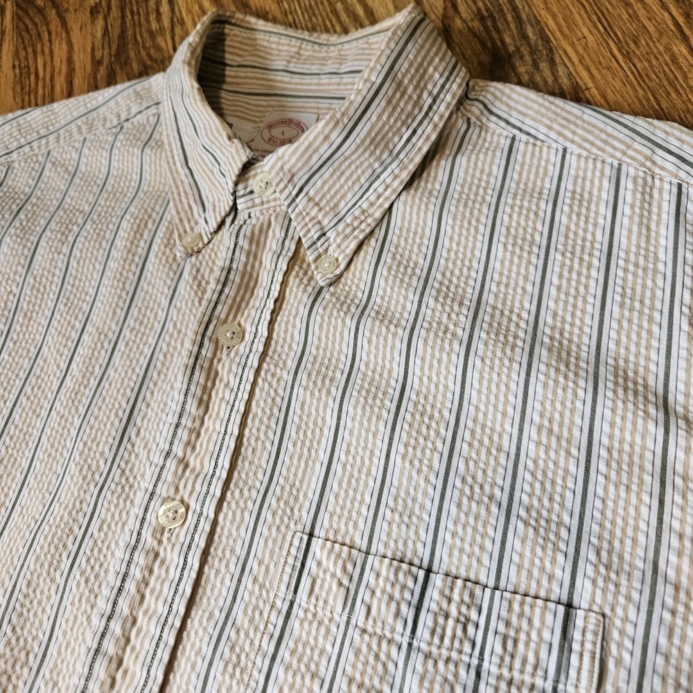 Brooks Brothers 1818 Original Polo Shirt Mens Large Button White Beige Short Sle - Picture 2 of 6